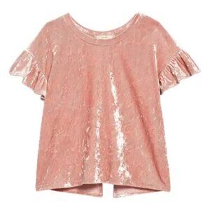 Soprano Ruffle Sleeve Crushed Velvet Top (Big Girls), Size XL (14-16)